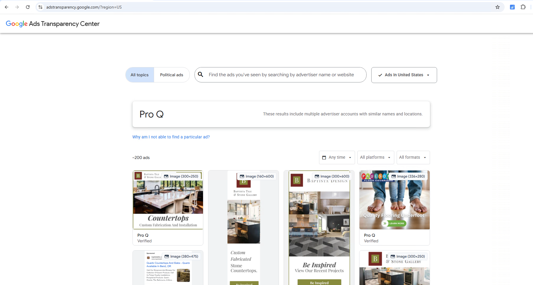 Brand aggregation page showing multiple advertiser accounts
